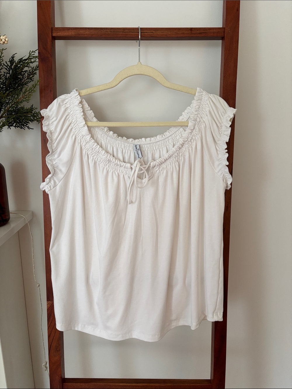 Women's White Ruffle Sleeve Peasant Top